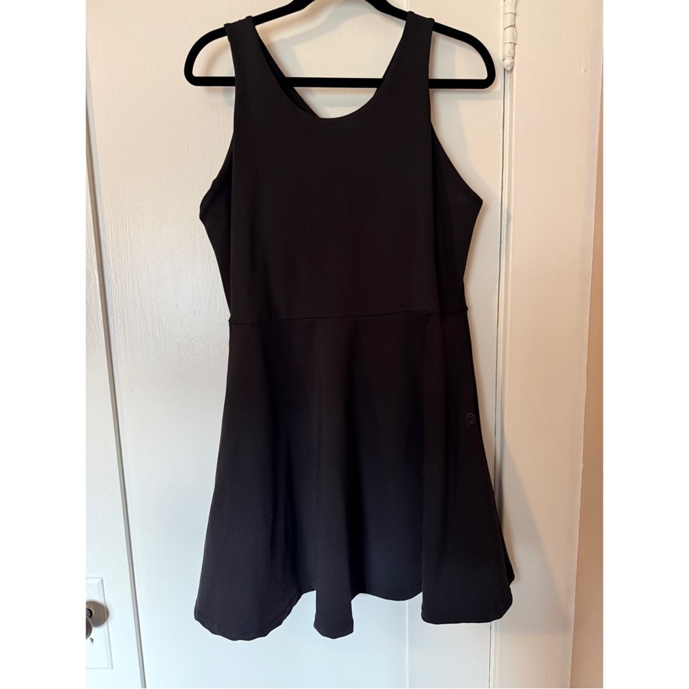 POP Fit Black Sleeveless Flared Mini Dress 2X Pockets Built In Sports Bra Active